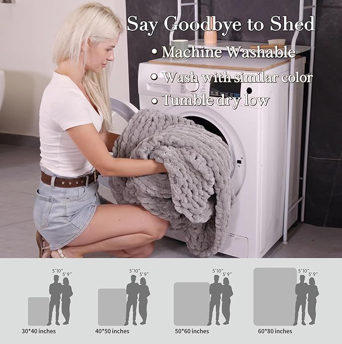 Maetoow Chenille Chunky Knit Blanket Throw (50×60 Inch), Handmade Warm & Cozy Blanket Couch, Bed, Home Decor, Soft Breathable Fleece Banket, Christmas Thick and Giant Yarn Throws,Cream