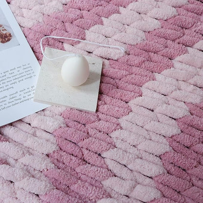 Maetoow Chenille Chunky Knit Blanket Throw 50×60 Inch, Handmade Warm & Cozy Blanket Couch, Bed, Home Decor, Soft Breathable Fleece Banket, Christmas Thick and Giant Yarn Throws, Dark Pink & Light Pink