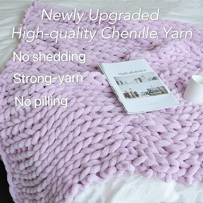 Maetoow Chenille Chunky Knit Blanket Throw （50×60 Inch）, Handmade Warm & Cozy Blanket Couch, Bed, Home Decor, Soft Breathable Fleece Banket, Christmas Thick and Giant Yarn Throws，Purple